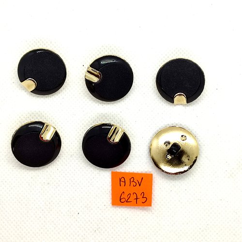 6 boutons en résine doré et noir - 18mm - abv6273
