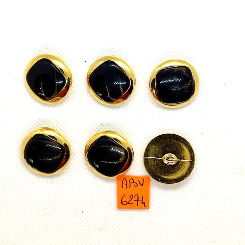 6 boutons en résine doré et noir - 23mm - abv6274