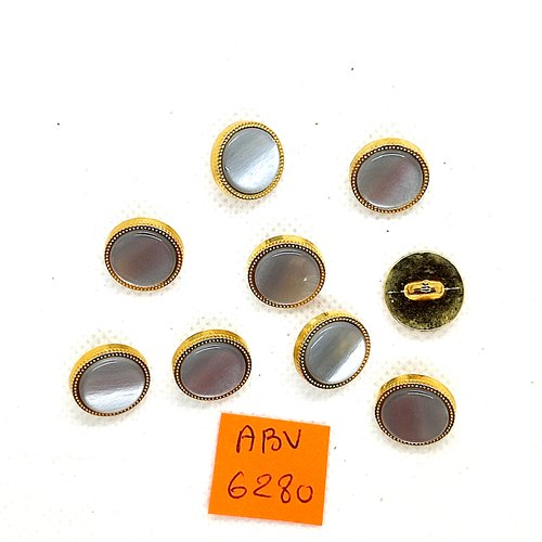 9 boutons en résine doré et gris/bleu - 14mm - abv6280
