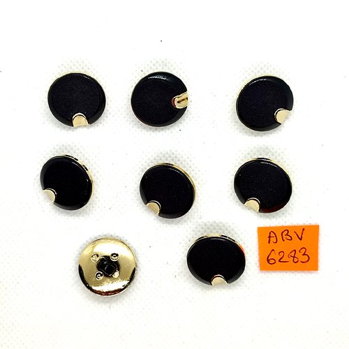 8 boutons en résine noir et doré - 19mm - abv6283