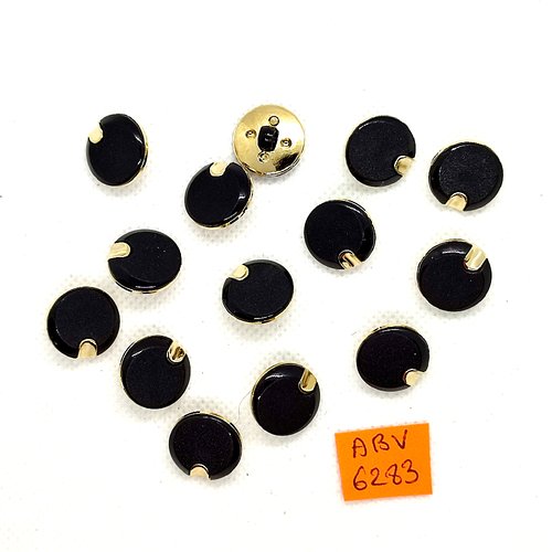 14 boutons en résine noir et doré - 15mm - abv6283