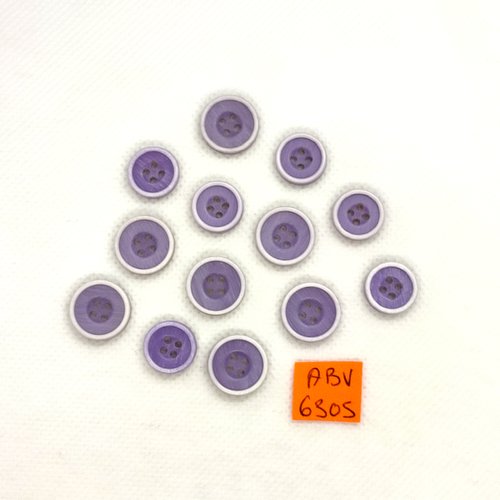 13 boutons en résine mauve et blanc - 12mm - abv6305