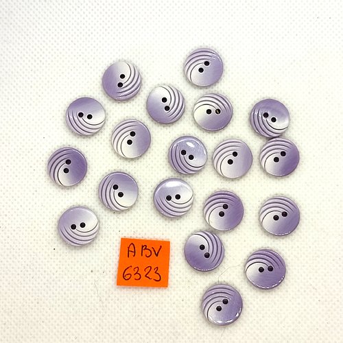 19 boutons en résine mauve et blanc - 14mm - abv6323