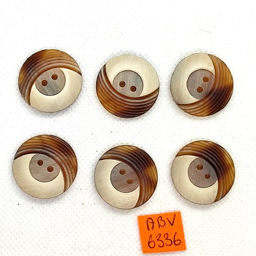 6 boutons en résine beige et marron - 23mm - abv6336