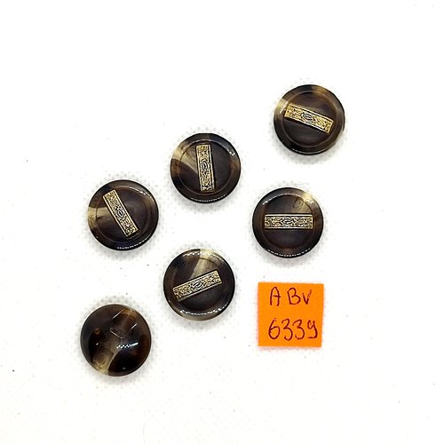 6 boutons en résine marron et doré - 18mm - abv6339