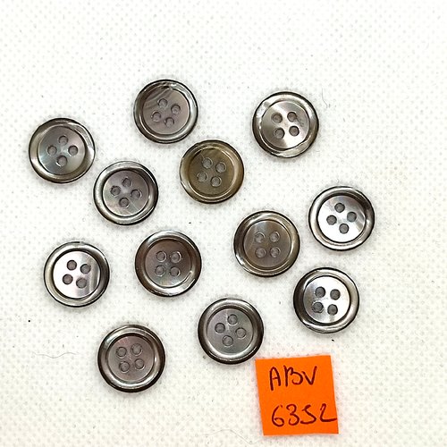 12 boutons en nacre gris/vert - 14mm - abv6352