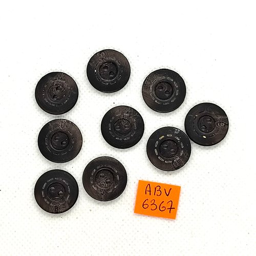 9 boutons en résine marron foncé - 18mm - abv6367