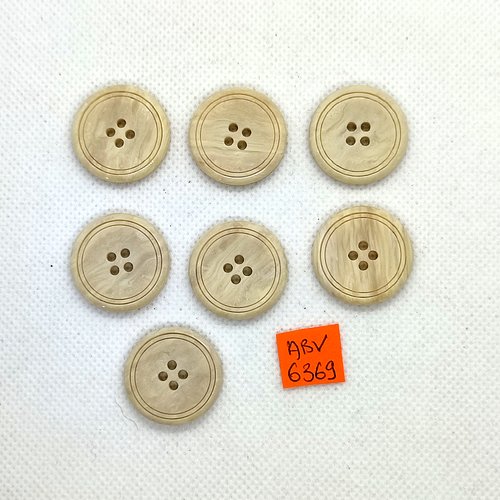 7 boutons en résine beige - 23mm - abv6369