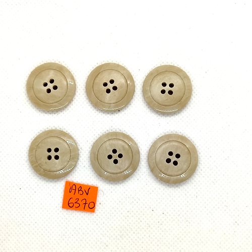 6 boutons en résine beige - 23mm - abv6370