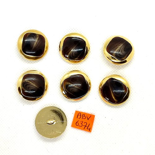 7 boutons en résine marron et doré - 23mm - abv6374