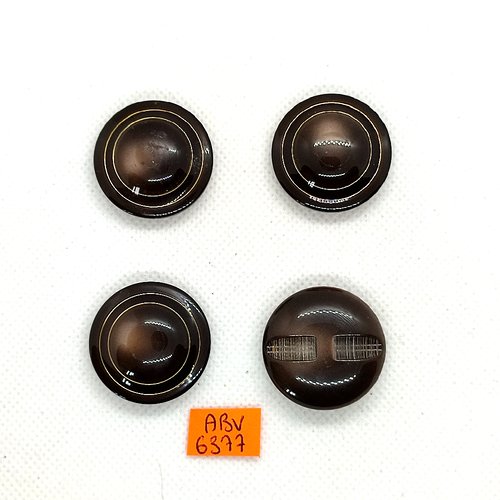 4 boutons en résine marron et liserai doré - 28mm - abv6377