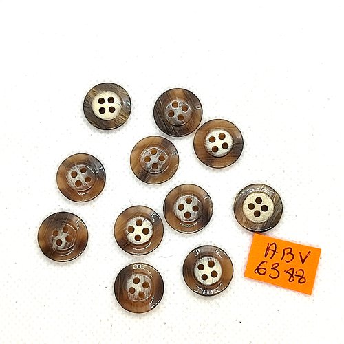 11 boutons en résine beige foncé/marron - 14mm - abv6388