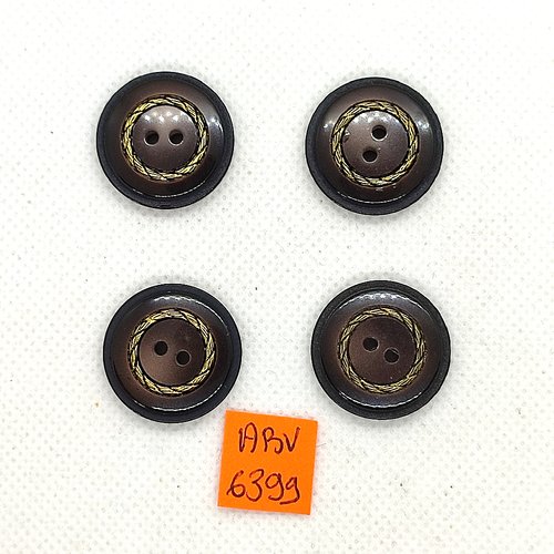 4 boutons en résine marron avec un liserai doré - 23mm - abv6399