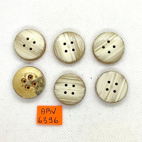 6 boutons en résine beige et métal doré - 23mm - abv6396