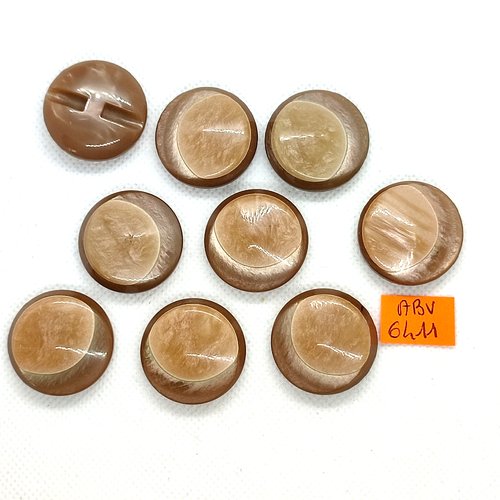 9 boutons en résine beige et marron clair - 28mm - abv6411