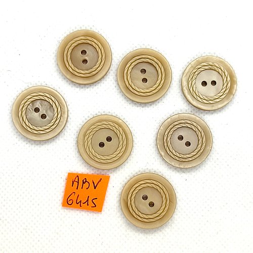 7 boutons en résine beige - 21mm - abv6415