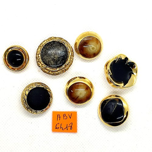 7 boutons en résine doré noir et marron - entre 19mm et 28mm - abv6418