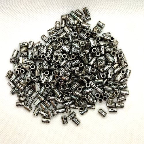 Lot de 300 perles en résine métalisé argenté - tube - 6x10mm