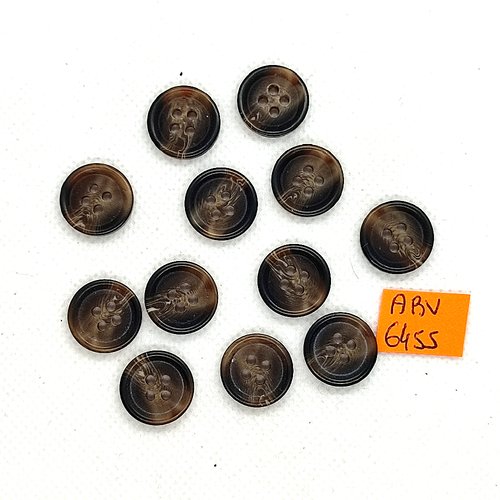 12 boutons en résine marron - 15mm - abv6455