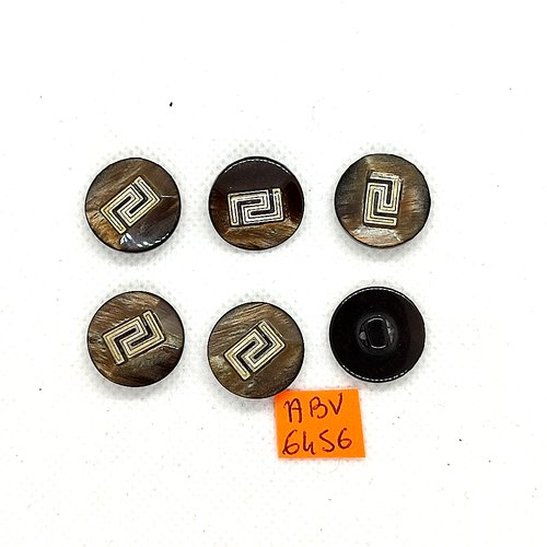 6 boutons en résine marron et doré - 17mm - abv6456