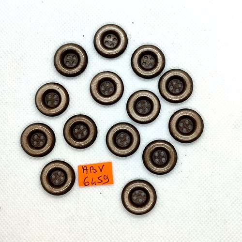 14 boutons en résine marron - 18mm - abv6459