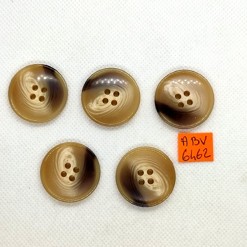 5 boutons en résine marron et beige - 28mm - abv6462
