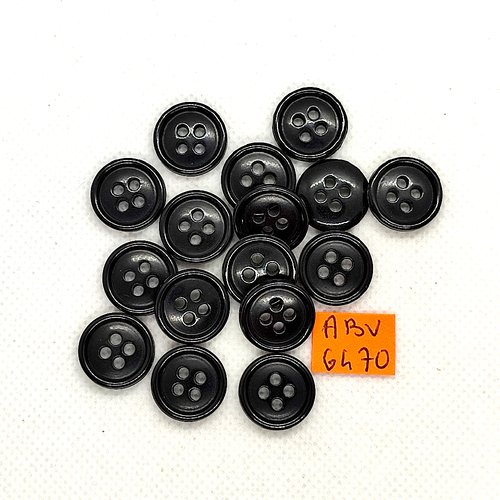 16 boutons en résine noir - 15mm - abv6470