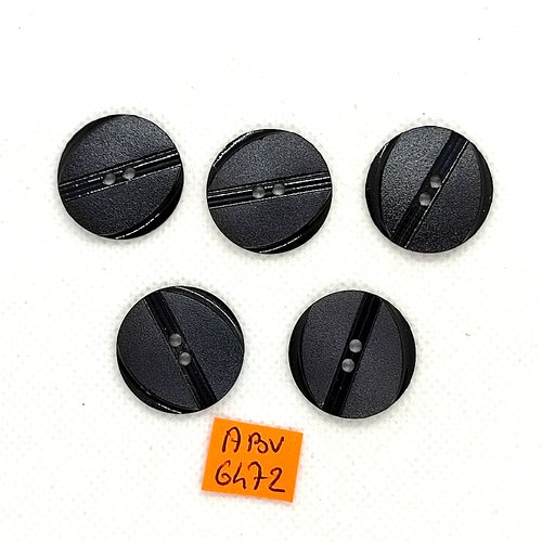 5 boutons en résine noir - 22mm - abv6472