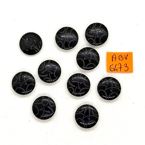 10 boutons en résine noir - 15mm - abv6473