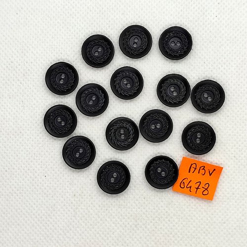 15 boutons en résine noir - 13mm - abv6478