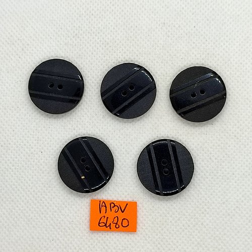 5 boutons en résine noir - 22mm - abv6480