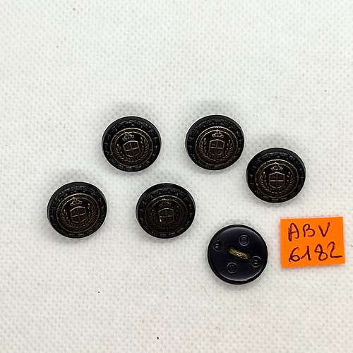 6 boutons en résine noir - un blason - 16mm - abv6482