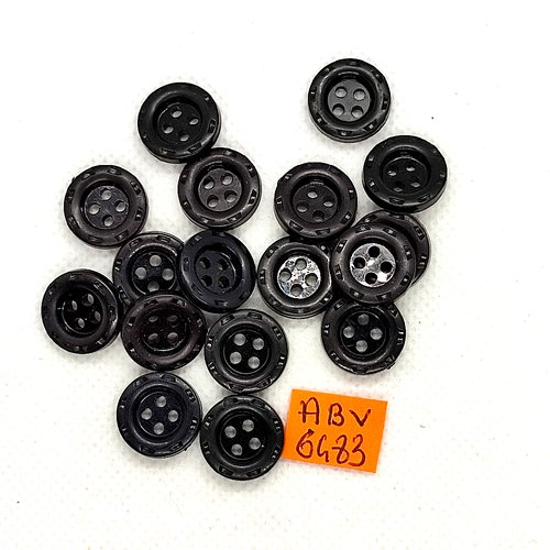 17 boutons en résine noir - 14mm - abv6483