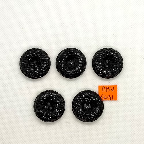 5 boutons en résine noir - 27mm - abv6491