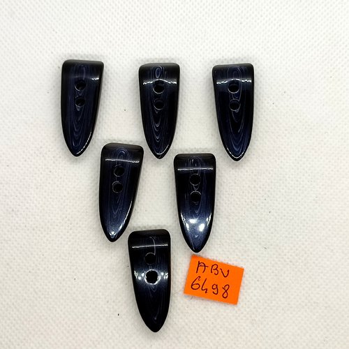 6 boutons brandebourg en résine noir et reflet bleu foncé - 35x15mm - abv6498
