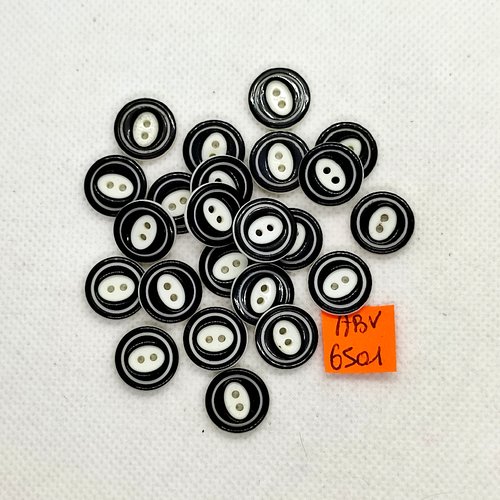23 boutons en résine noir et blanc - 14mm - abv6501