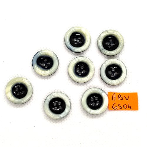 8 boutons en résine noir et crème - 18mm - abv6504