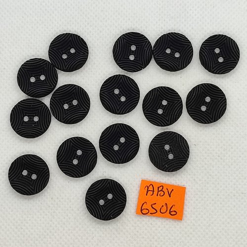 14 boutons en résine noir - 15mm - abv6506