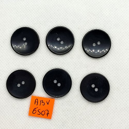 6 boutons en résine noir - 22mm - abv6507