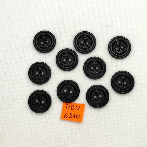 10 boutons en résine noir - une ancre - 18mm - abv6510