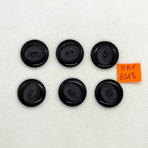 6 boutons en résine noir - 22mm - abv6513