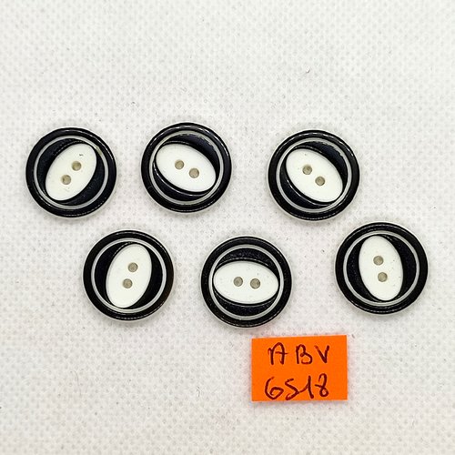 6 boutons en résine noir et blanc - 18mm - abv6518