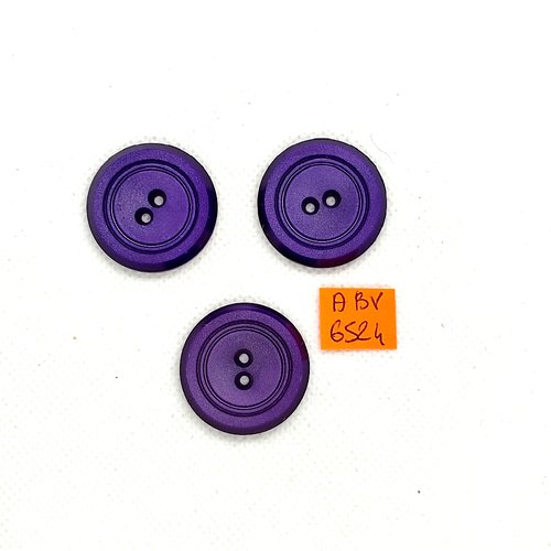 3 boutons en résine violet - 27mm - abv6524