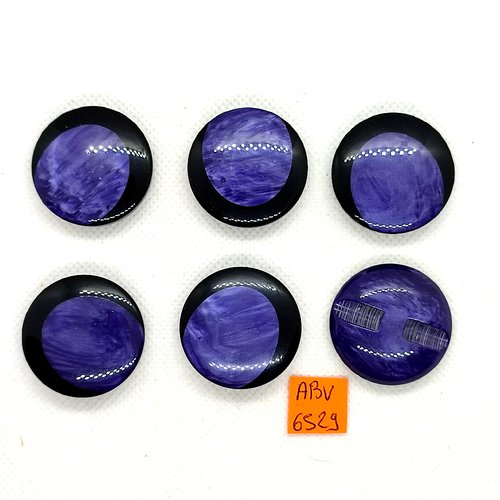6 boutons en résine violet/bleu et noir - 30mm - abv6529