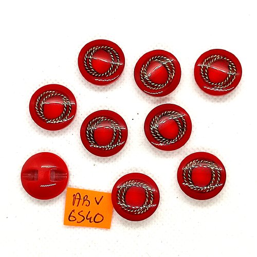 9 boutons en résine rouge et doré - 17mm - abv6540