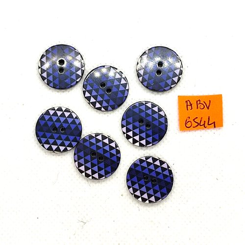 7 boutons en résine bleu noir blanc - 18mm - abv6544
