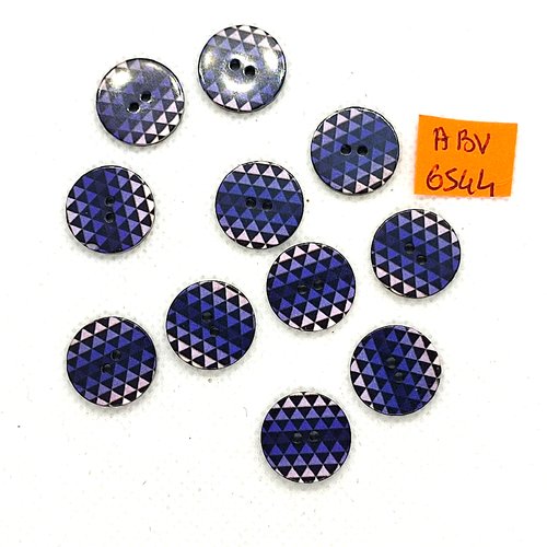 10 boutons en résine bleu noir blanc - 10mm - abv6544