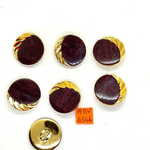 7 boutons en résine doré et violet - 28mm - abv6546