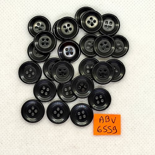 25 boutons en résine noir - 13mm - abv6559