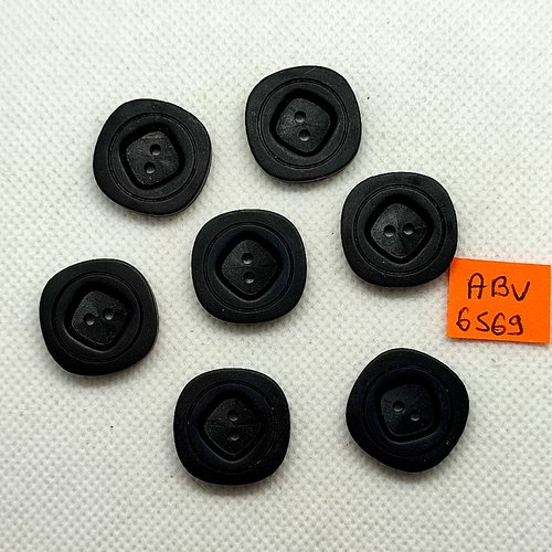 7 boutons en résine noir - 20x20mm - abv6569
